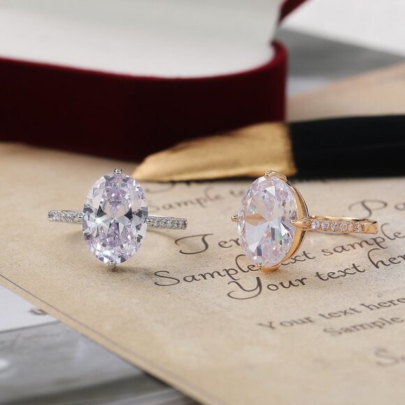 🌸925 Silver Crystal Pure Oval Thin Anillos Dainty Fashion Ring for Women, K816 - Picture 4 of 8